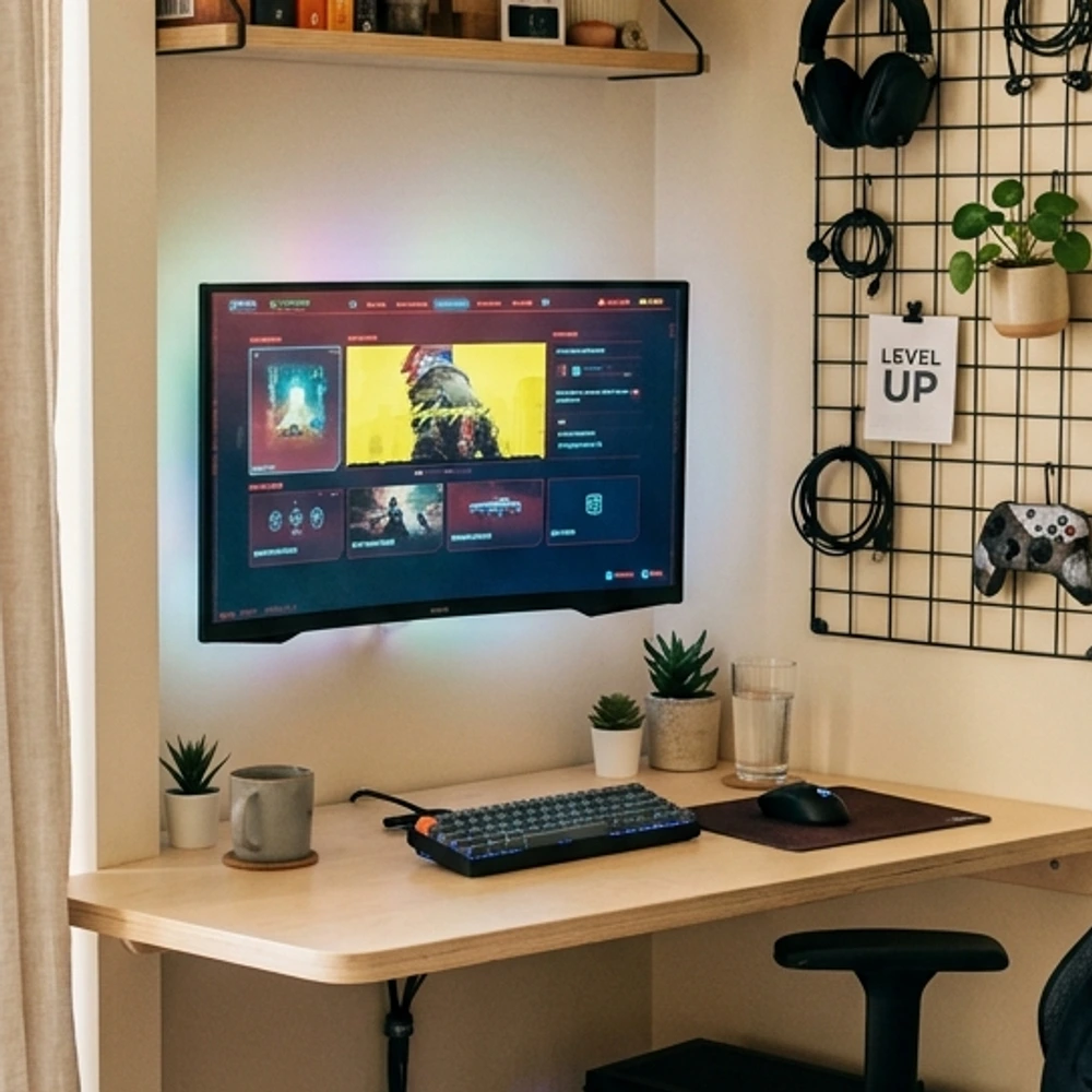 Wall mounted fold down wooden secretary desk that folds flat against the wall when closed