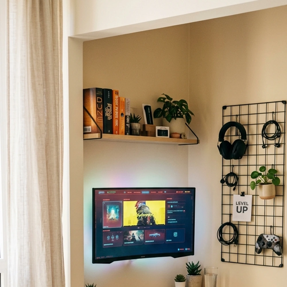 Small bright room painted in warm oatmeal cream tone with sunlight reflecting off walls